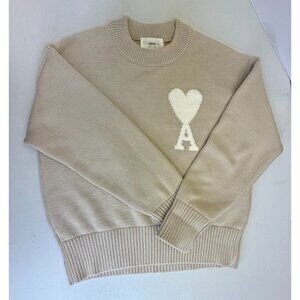 AMI PARIS Ami De Coeur Logo Crewneck Sweater Sand Beige Small Mens Unisex Logo